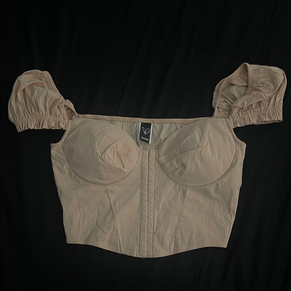 Windsor Beige Puff Sleeve Crop Top